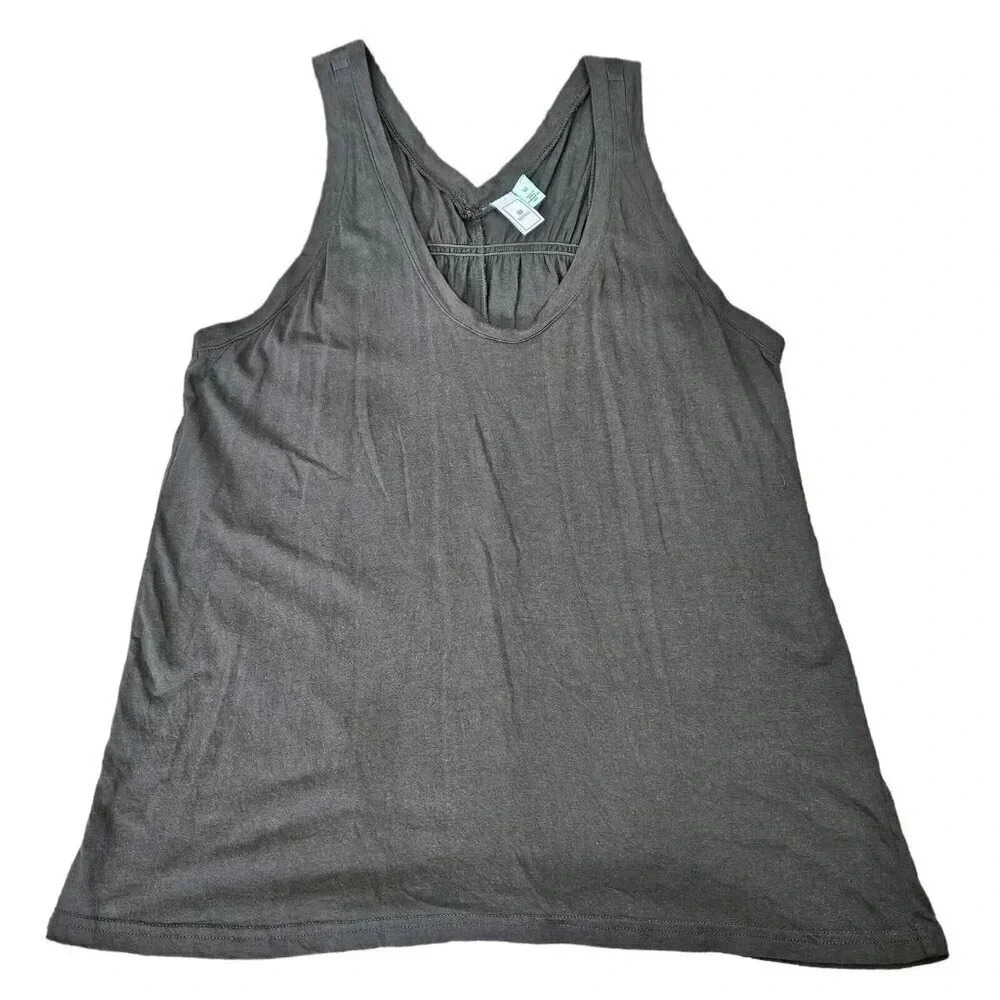 Susina Size Medium Gray Olive Sleeveless Scoop-Neck‎ Cinch Back Tank Top
